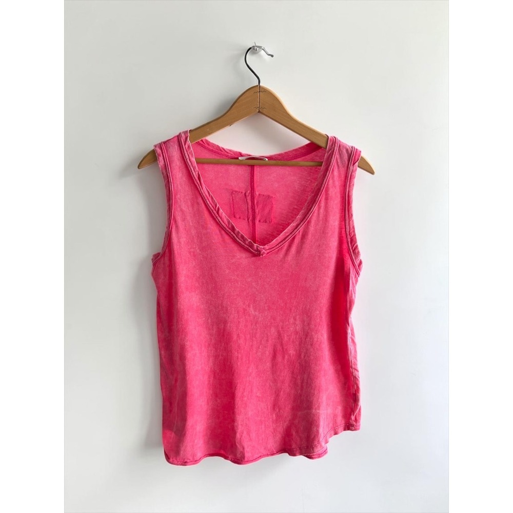 Zenana Women Hot Pink Acid Wash V-Neck Tank Top Sleeveless Mineral Wash Small